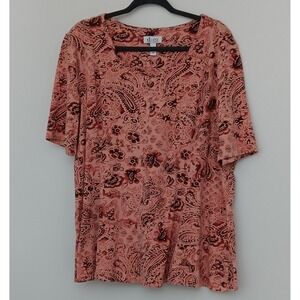 Denim & Co.  Blouse Women's Size XLP Petite Pink Paisley Short Sleeve Pre-owned